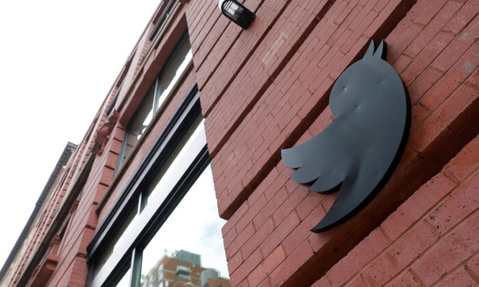 A logo is seen on the New York Twitter offices in Manhattan, New York City, on July 29, 2021. (Andrew Kelly/Files/Reuters)