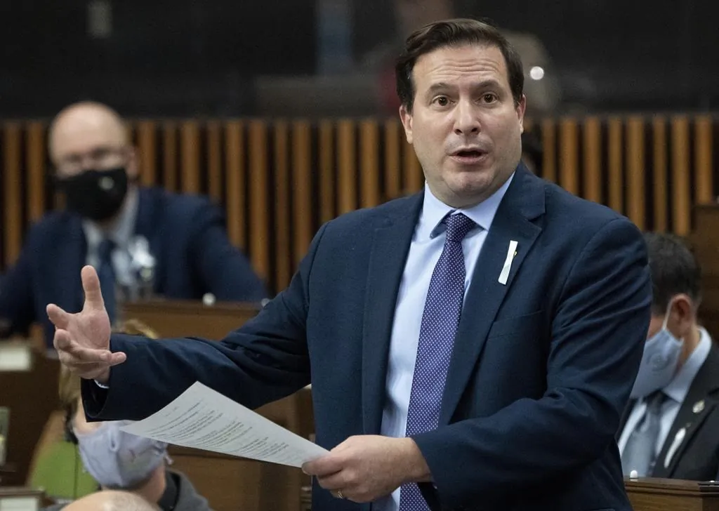 Minister of Public Safety Marco Mendicino rises during Question Period, December 6, 2021 in Ottawa. (The Canadian Press/Adrian Wyld) 
