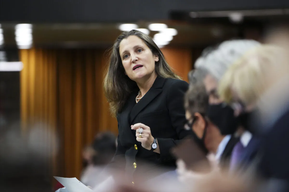 Minister of Finance Chrystia Freeland rises during question period in the House of Commons on Parliament Hill in Ottawa on  Dec. 2, 2021. (The Canadian Press/Sean Kilpatrick)