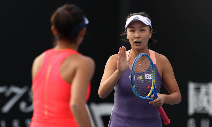 Peng Shuai and Zhang  Shuai of China during their Women's Doubles first round match against Veronika Kudermetova of Russia and Alison Riske of the United States on day four of the 2020 Australian Open at Melbourne Park on Jan. 23, 2020 in Melbourne, Australia. (Clive Brunskill/Getty Images)