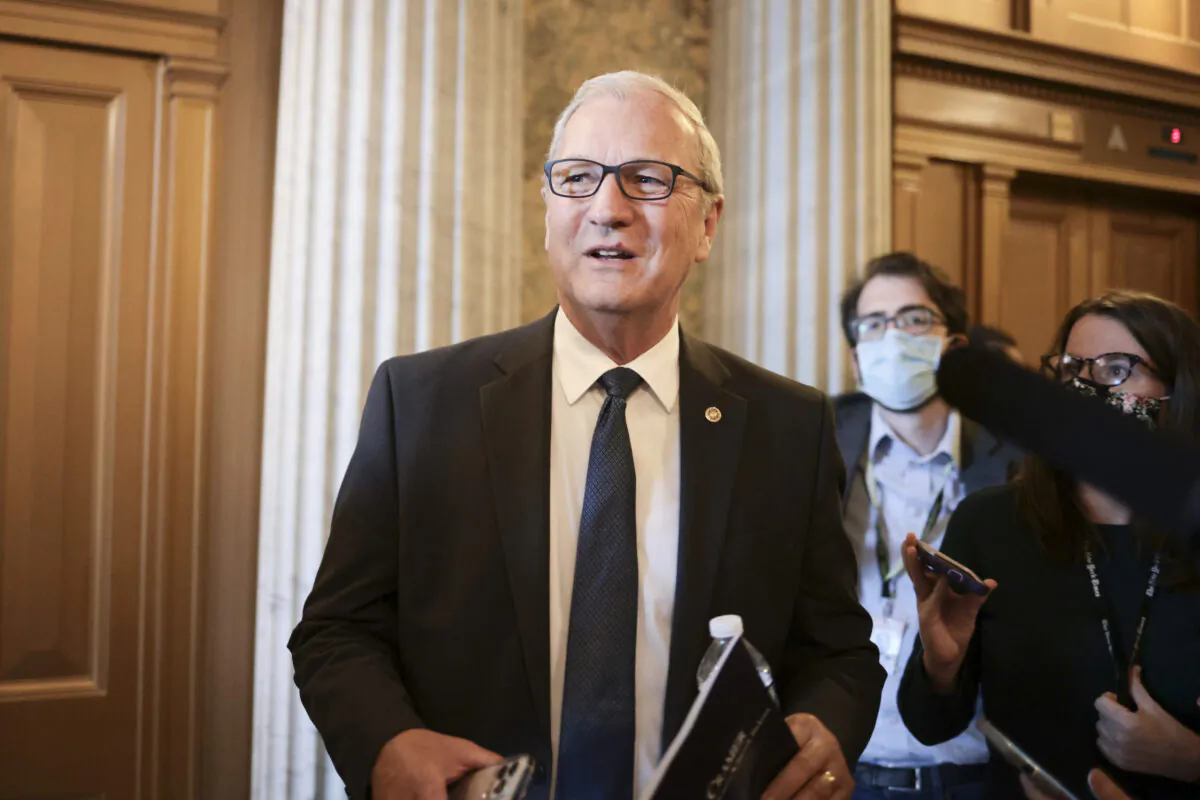 Sen. Kevin Cramer (R-N.D.) speaks to reporters as he departs from the Senate chamber on Oct. 6, 2021. (Anna Moneymaker/Getty Images)