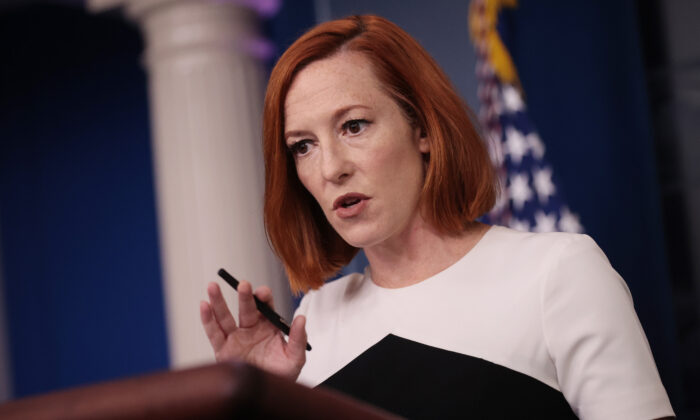 White House press secretary Jen Psaki talks to reporters during the daily press conference in the Brady Press Briefing Room at the White House in Washington, on Dec. 6, 2021. (Chip Somodevilla/Getty Images)