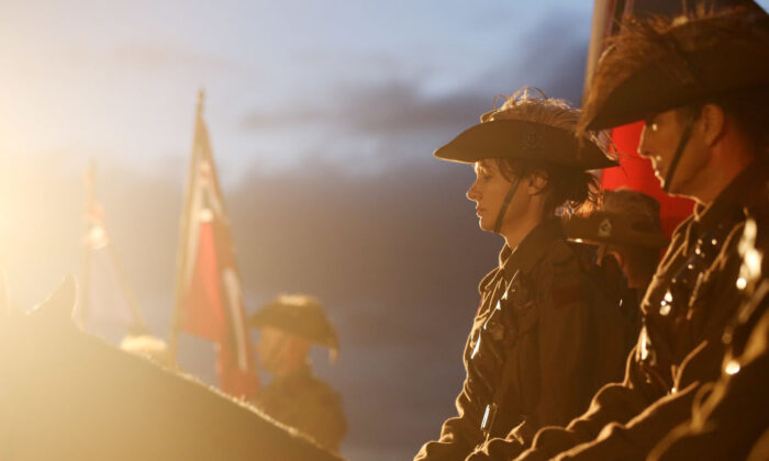 Members of the Mudgeeraba light horse troop take part in the ANZAC dawn service on April 25, 2018 in Currumbin, Australia. (Chris Hyde/Getty Images)