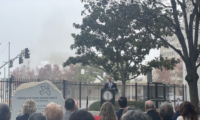  Orange County Crime Victims Monument was unveiled during a ceremony in Santa Ana, Calif., on Dec. 6, 2021. (Vanessa Serna/  Pezou)