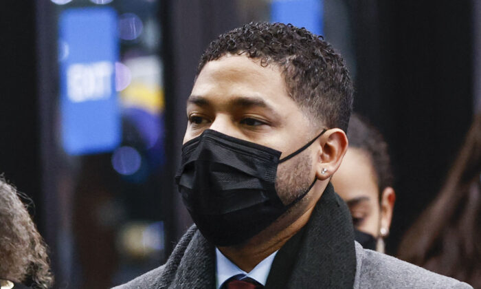 Former "Empire" actor Jussie Smollett arrives at the Leighton Courts Building for the start of his trial in Chicago on Nov. 29, 2021. (Scott Olson/Getty Images)