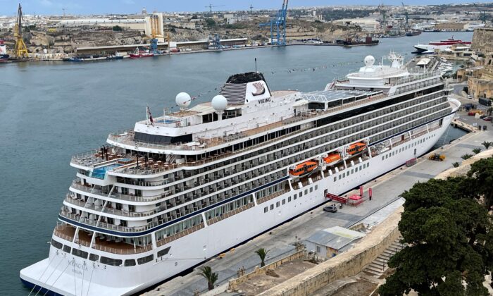 The Norwegian-flagged cruise ship Viking Sea is seen moored in the Valletta harbor in Malta on Sept. 9, 2021. (Daniel Slim/AFP via Getty Images)