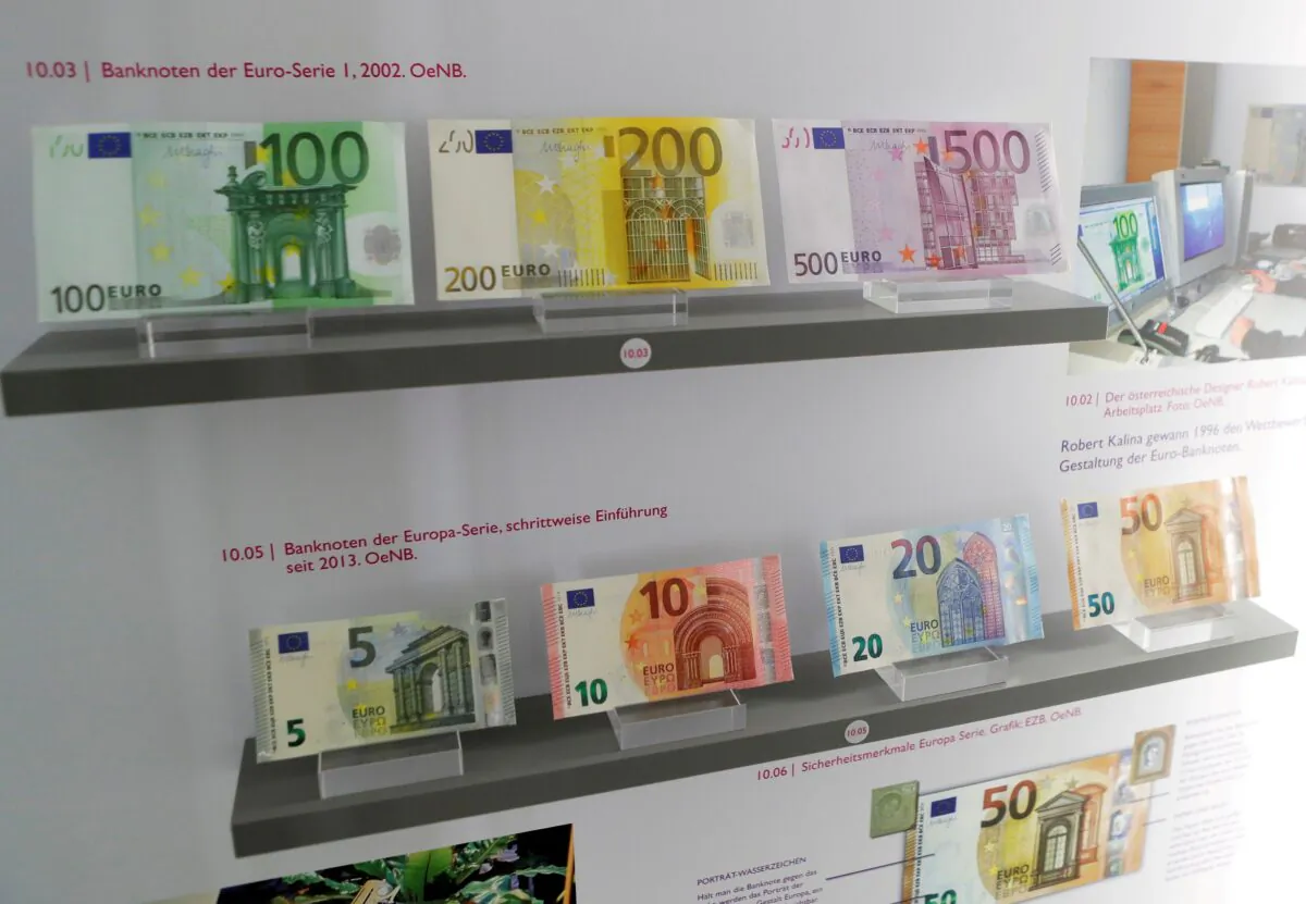 Euro bank notes are exhibited at Austrian central bank's Money Museum in Vienna, Austria, on Nov. 14, 2017. (Heinz-Peter Bader/Reuters)