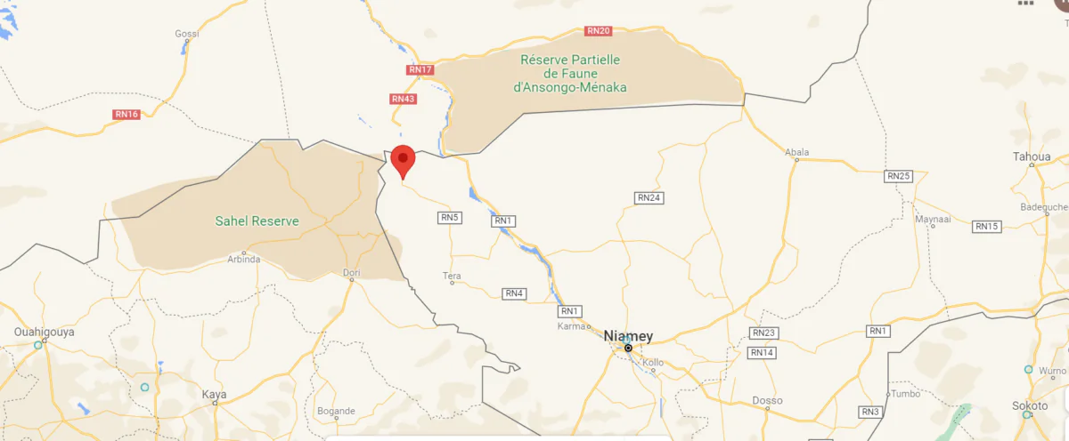 This image shows the location of the Gorouel area where the military camp of Fonion is located in Niger, on Dec. 6, 2021. (Google Maps)