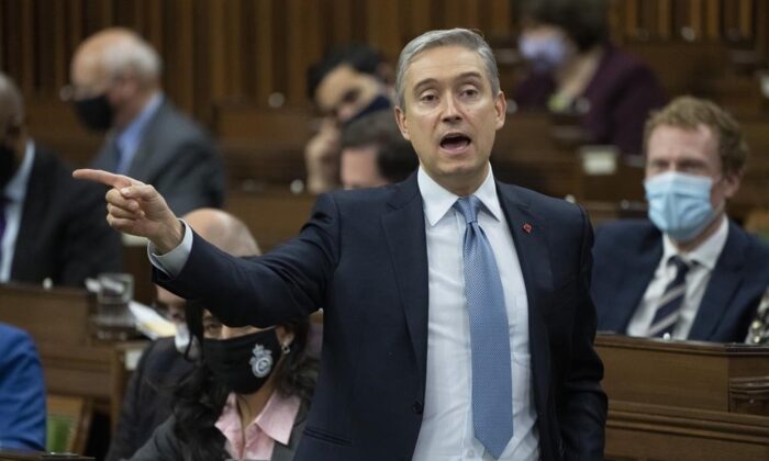 Innovation, Science and Industry Minister Francois-Philippe Champagne responds to a question during Question Period, December 3, 2021 in Ottawa. (The Canadian Press/Adrian Wyld) 