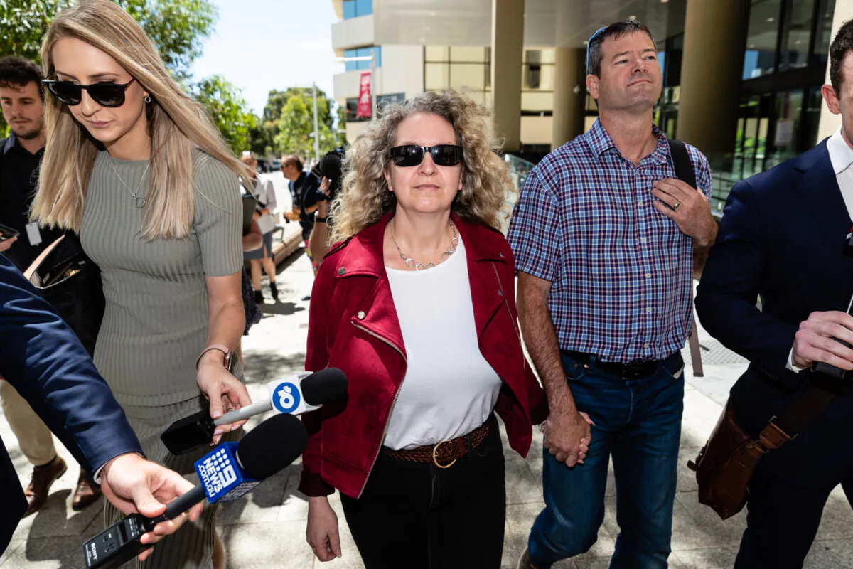Christina Hartmann Benz leaves the Perth Magistrates Court in Perth, Australia on Dec. 7, 2021. (AAP Image/Richard Wainwright)