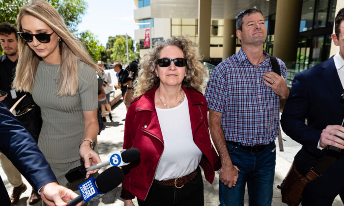 Christina Hartmann Benz leaves the Perth Magistrates Court in Perth, Australia on Dec. 7, 2021. (AAP Image/Richard Wainwright)