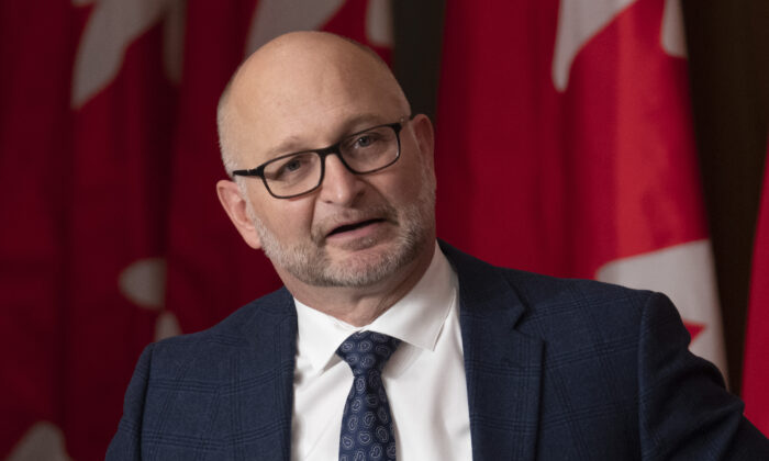 Justice Minister and Attorney General of Canada David Lametti responds to a question during a news conference in Ottawa on Nov. 26, 2021.  (The Canadian Press/Adrian Wyld)