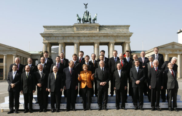 German Chancellor Angela Merkel, center front