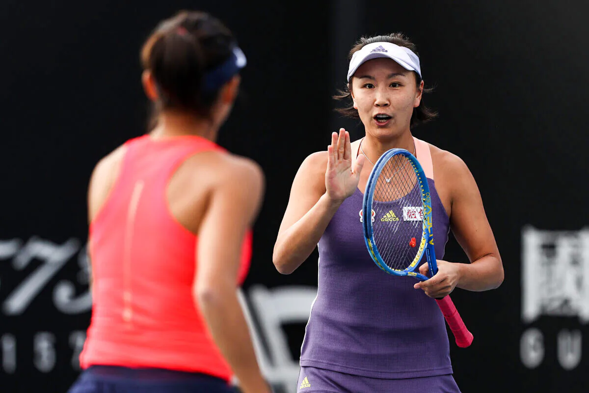 Peng Shuai (R) and Zhang Shuai of China during their Women's Doubles first round match against Veronika Kudermetova of Russia and Alison Riske of the United States on day four of the 2020 Australian Open at Melbourne Park in Melbourne, Australia, on Jan. 23, 2020.
(Clive Brunskill/Getty Images)