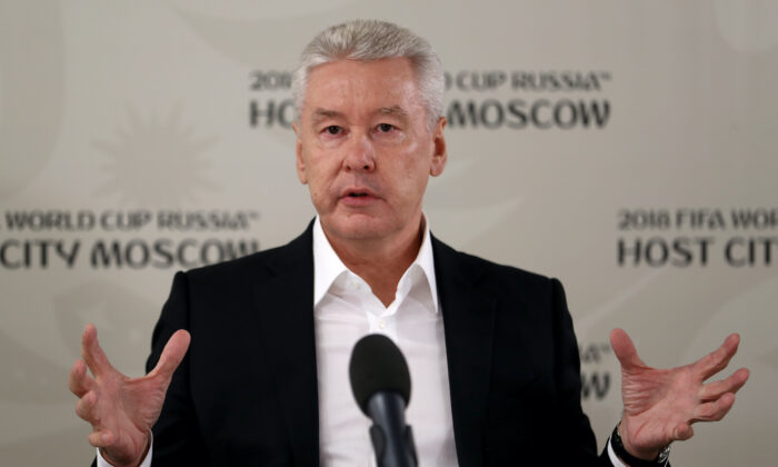 Sergey Sobyanin, Mayor of Moscow, addresses the media during a press conference at Luzhniki Stadium in Moscow, on Aug. 29, 2017. (Sandra Montanez/Getty Images)