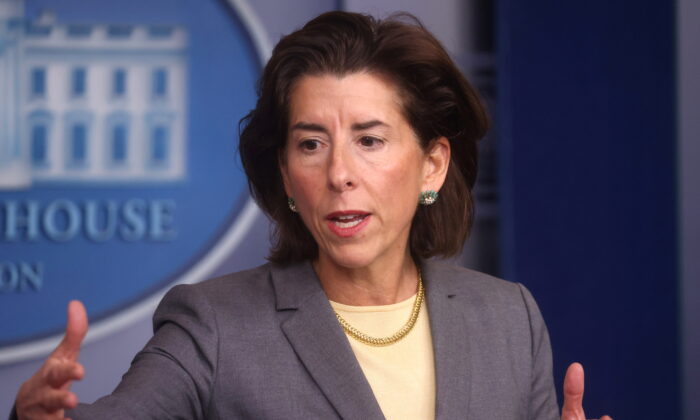 Secretary of Commerce Gina Raimondo speaks during a press briefing at the White House in Washington, on Nov. 9, 2021. (Leah Millis/Reuters)
