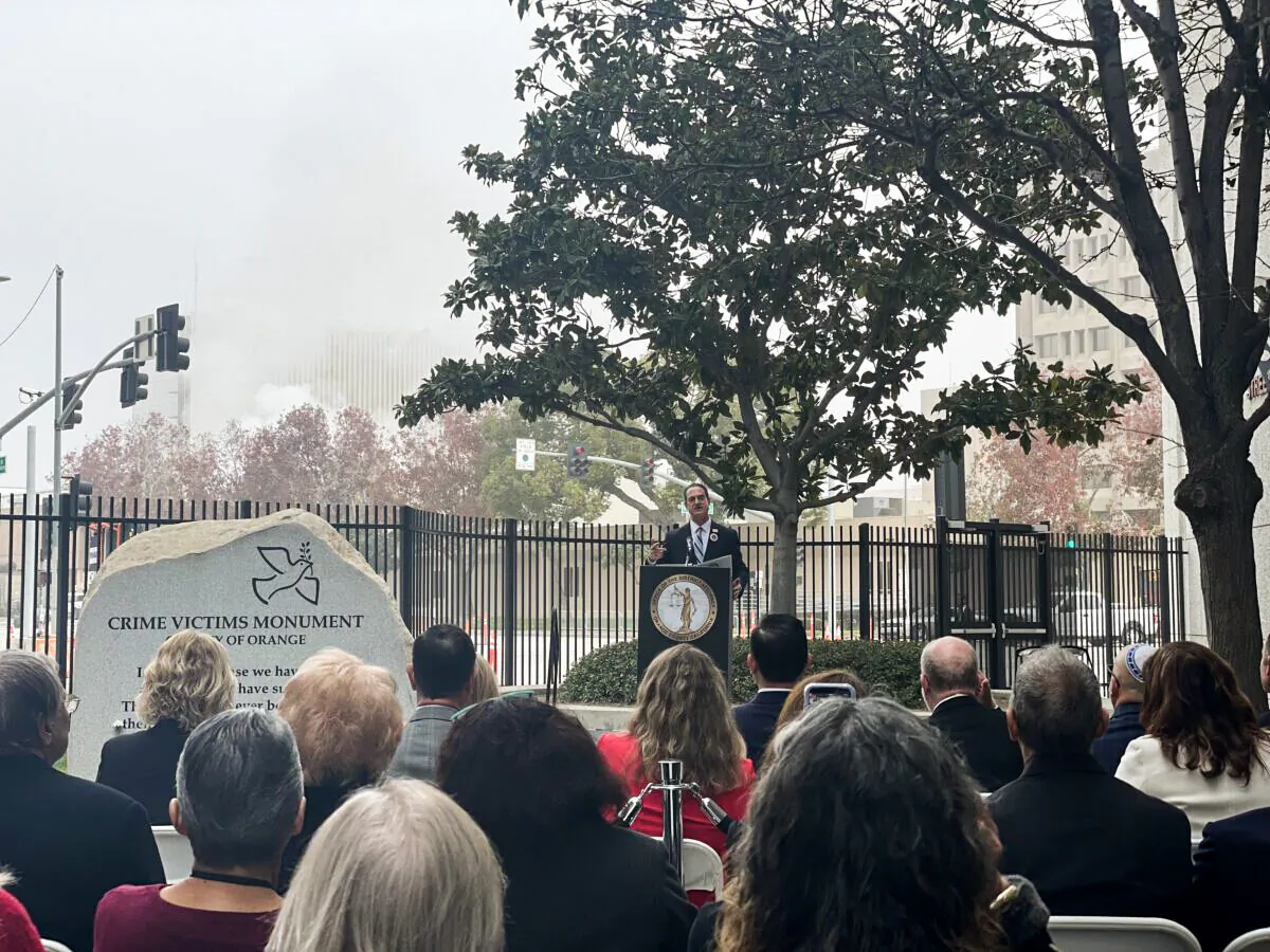 The Orange County Crime Victims Monument was unveiled during a ceremony in Santa Ana, Calif., on Dec. 6, 2021. (Vanessa Serna/The Epoch Times)