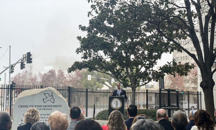 The Orange County Crime Victims Monument was unveiled during a ceremony in Santa Ana, Calif., on Dec. 6, 2021. (Vanessa Serna/The Epoch Times)