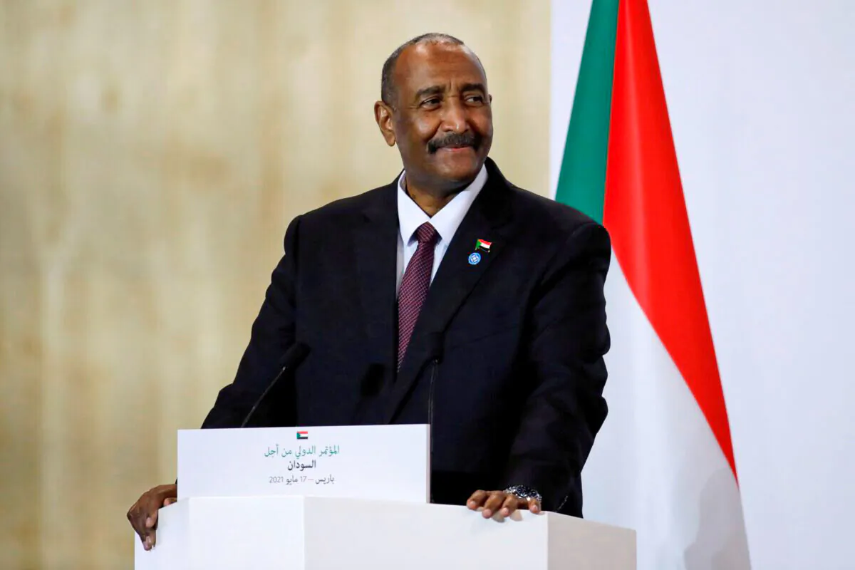 Sudan's General Abdel Fattah al-Burhan attends a news conference in Paris on May 17, 2021. (Sarah Meyssonnier/Reuters)