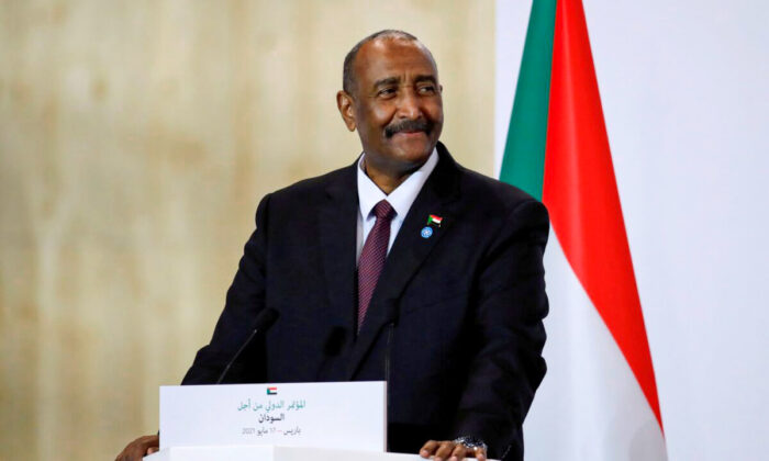 Sudan's General Abdel Fattah al-Burhan attends a news conference in Paris on May 17, 2021. (Sarah Meyssonnier/Reuters)