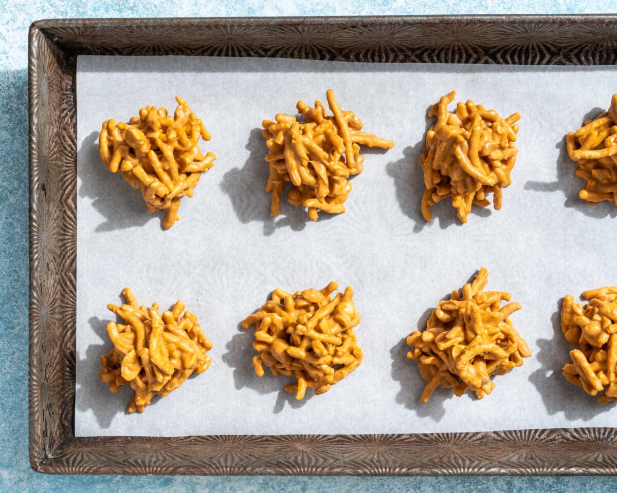Fried chow mein noodles and salty peanuts are enrobed in a delicious coating of melted butterscotch and peanut butter. (Eric Kleinberg/TNS)