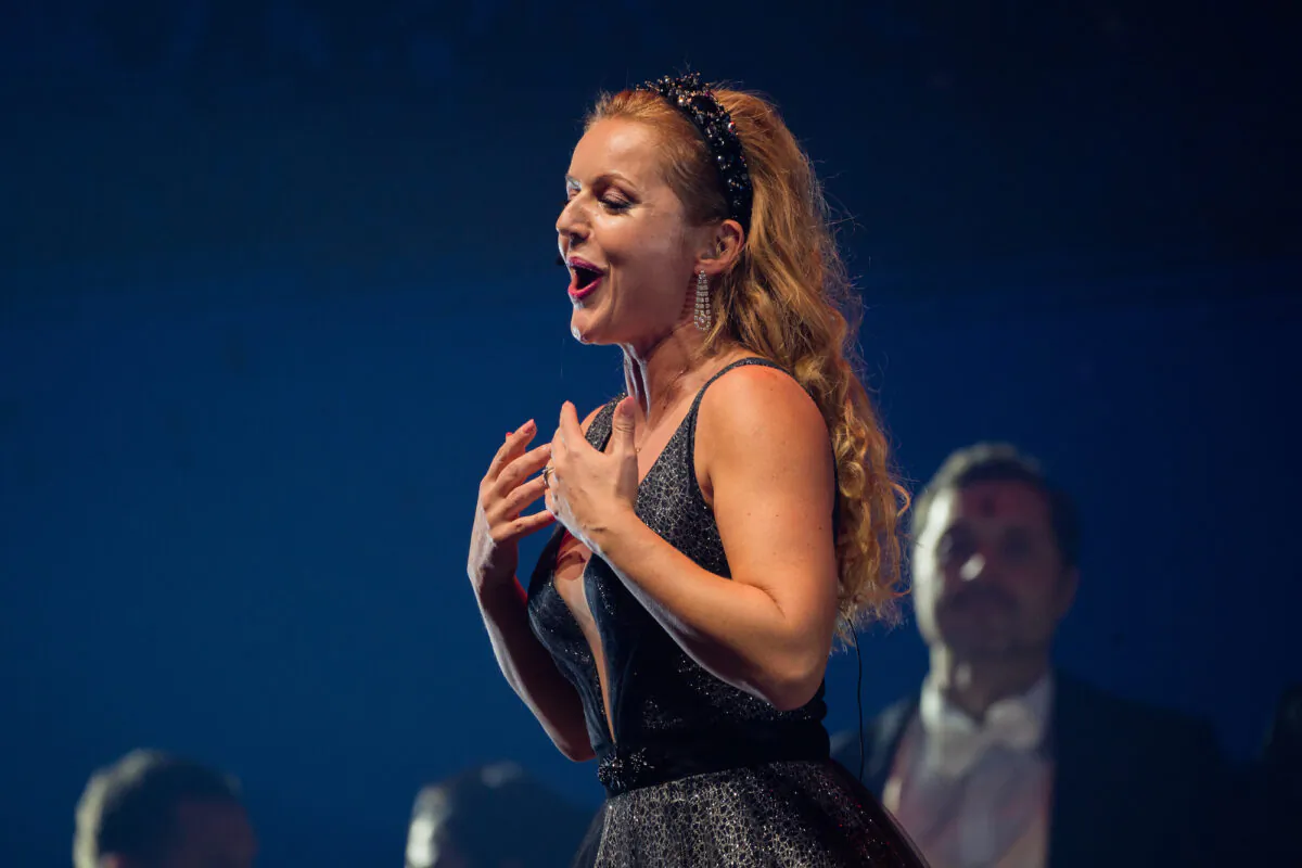 Ilina Mihaylova performs, during Opera D'amore concert at Arena Armeec Hall on Dec. 19, 2021 in Sofia, Bulgaria. (Hristo Rusev/Getty Images)