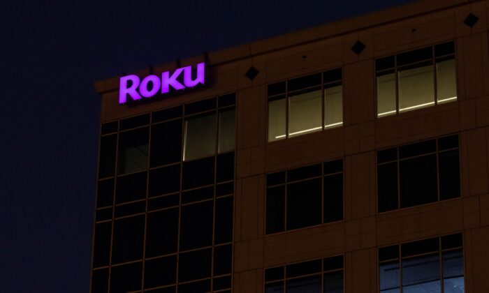 The Roku company logo is displayed on a building in Austin, on Oct. 25, 2021. (Mike Blake/Reuters)