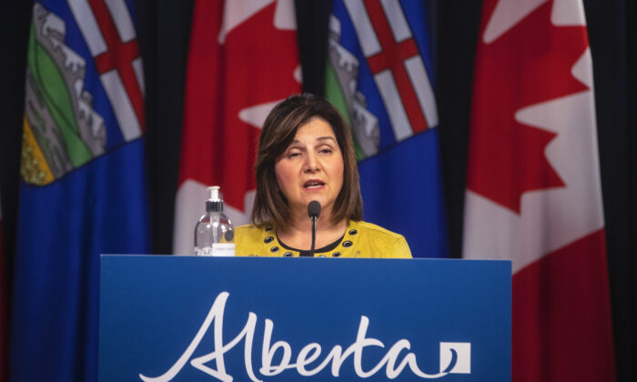 Alberta's Minister of Education, Adriana LaGrange, speaks at a press conference in Edmonton on Aug. 13, 2021. (Jason Franson/The Canadian Press)