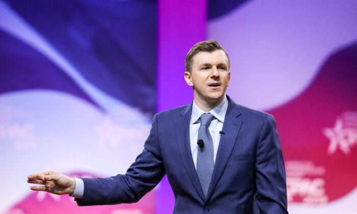 James O'Keefe from Project Veritas speaks at the CPAC convention in National Harbor, Md., on March 1, 2019. (Samira Bouaou/The Epoch Times)