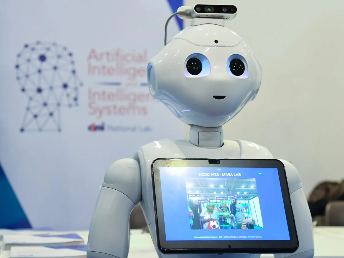 A robot from the Artificial Intelligence and Intelligent Systems (AIIS) laboratory of Italy's National Interuniversity Consortium for Informatics (CINI) is displayed at the 7th edition of the Maker Faire 2019, in Rome, on Oct. 18, 2019. (Andreas Solaro/AFP via Getty Images)