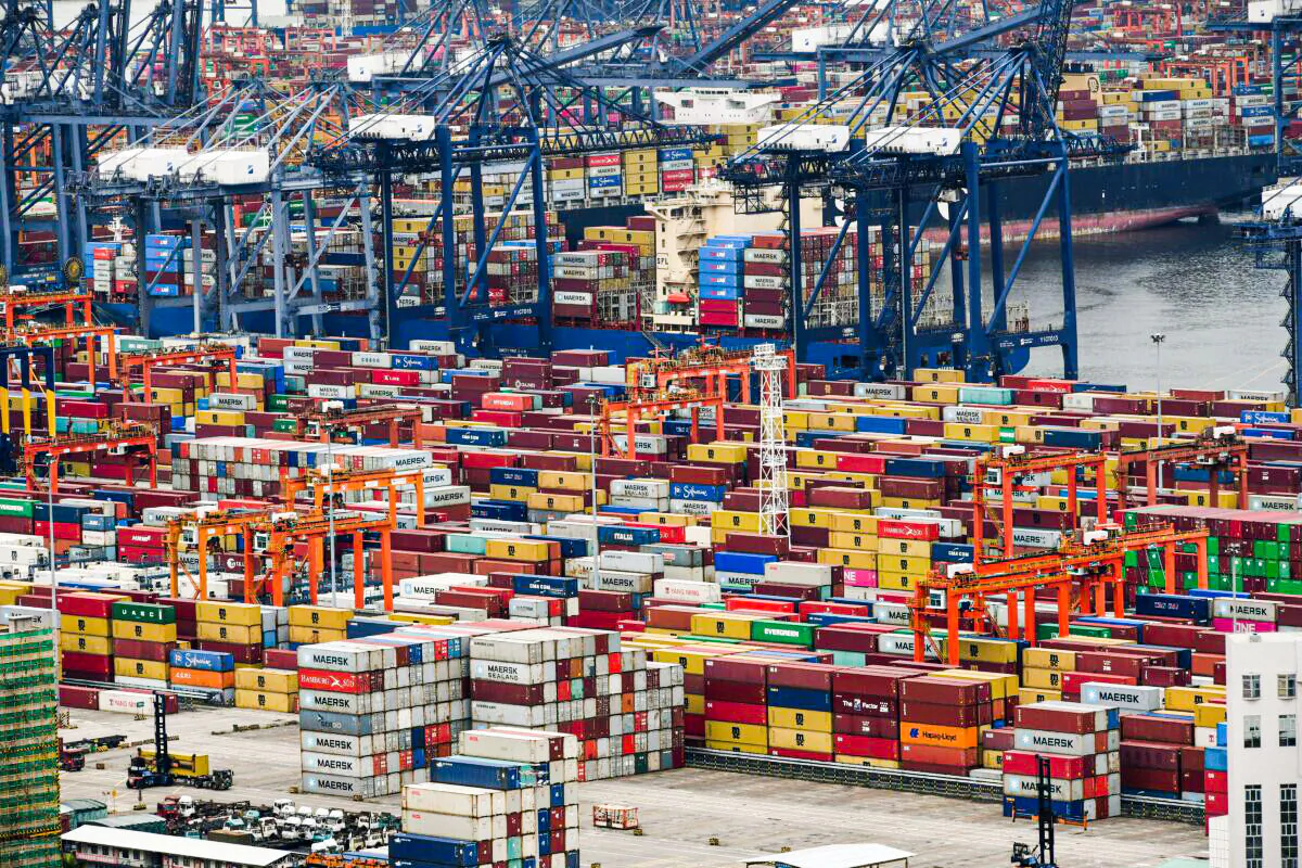 Cargo containers are stacked at Yantian port in Shenzhen in China's southern Guangdong Province on June 21, 2021. (STR/AFP via Getty Images)