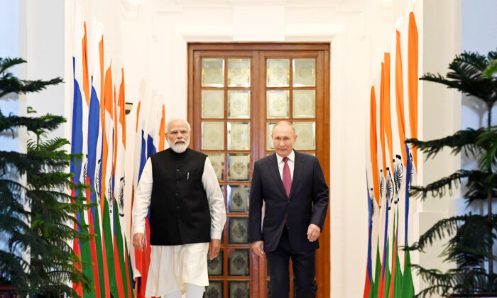 Indian Prime Minister, Narendra Modi with the President of Russian Federation, Vladimir Putin, at Hyderabad House, in New Delhi on December 06, 2021. (Picture courtesy Press Bureau of India)