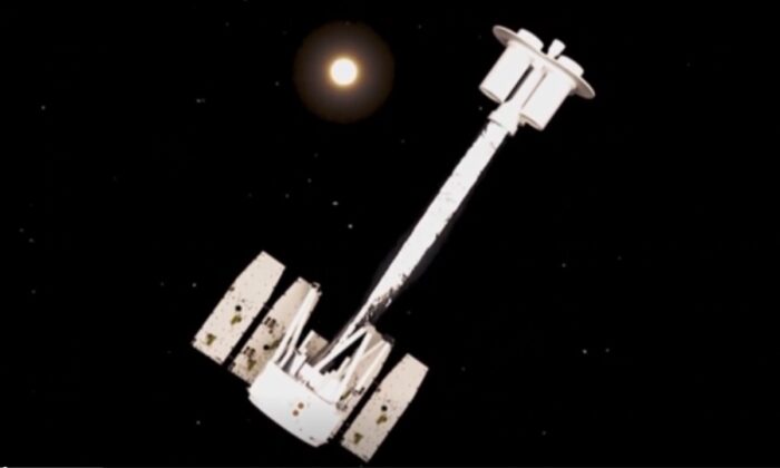 Imaging X-ray Polarimetry Explorer (IXPE) observatory in a still from video released by NASA. (Screenshot via The Epoch Times/NASA via AP)