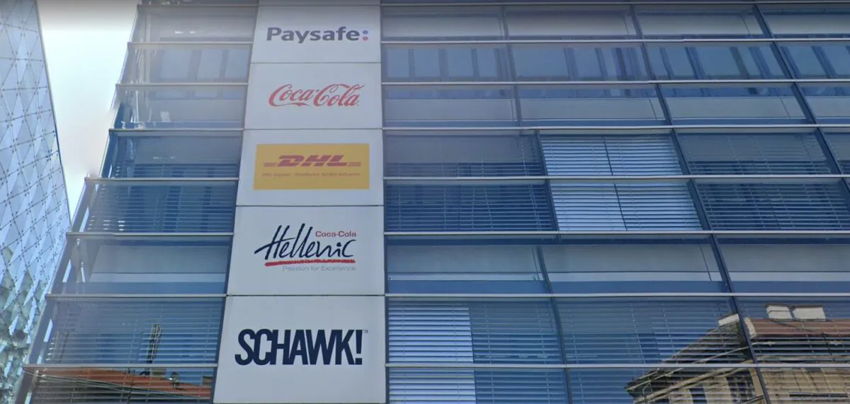 A logo of Paysafe on a building in Vienna, Australia, in July 2019. (Google Maps/Screenshot via The Epoch Times)