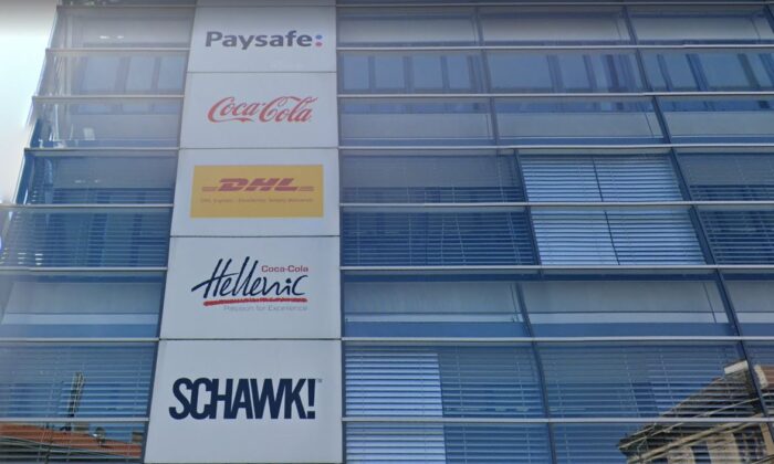 A logo of Paysafe on a building in Vienna, Australia, in July 2019. (Google Maps/Screenshot via The Epoch Times)