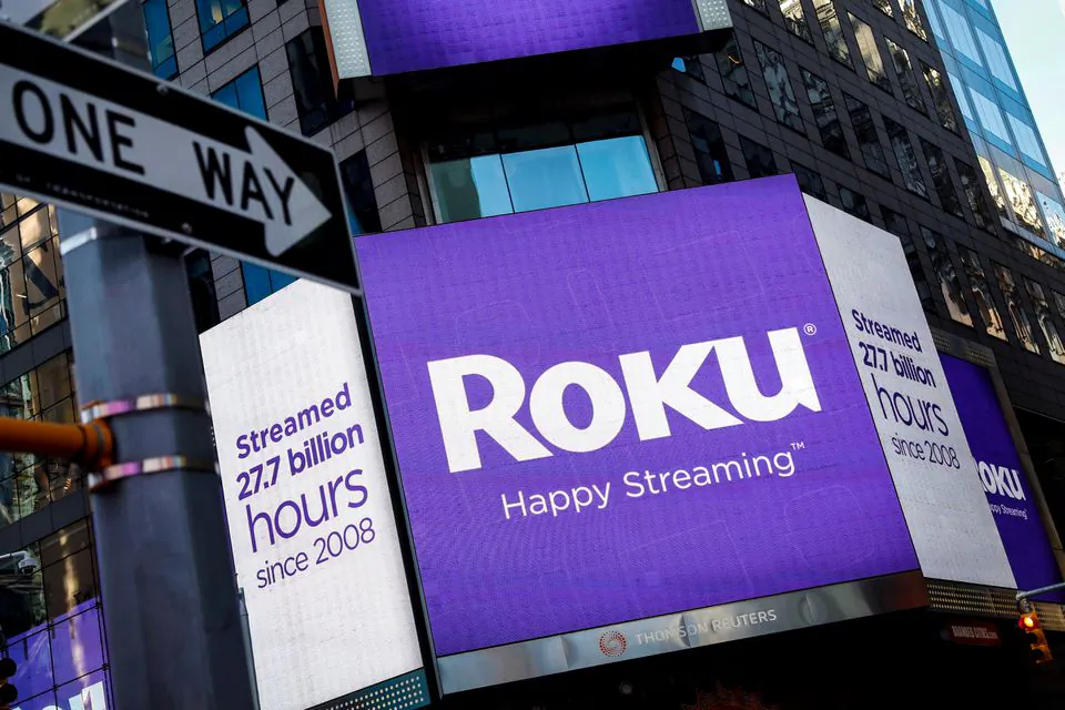 A video sign displays the logo for Roku Inc., a Fox-backed video streaming firm, in Times Square after the company's IPO at the Nasdaq Market in New York, on Sept. 28, 2017. (Brendan McDermid/Reuters)