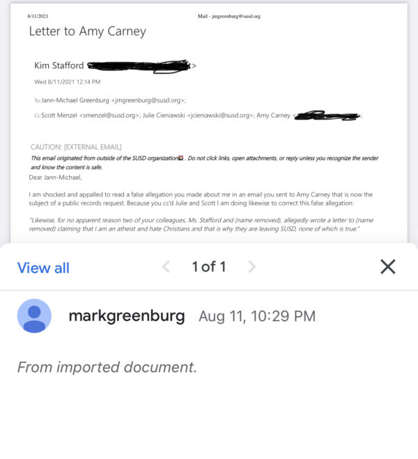 Screenshot from email sent to Jann-Michael Greenburg in response to his false allegations against her.