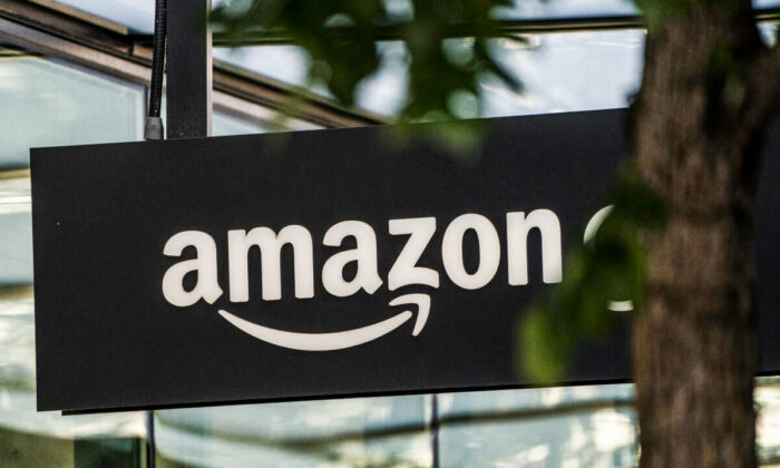 A sign is seen outside of an Amazon store at the company's headquarters in Seattle, in a file photograph. (David Ryder/Getty Images)