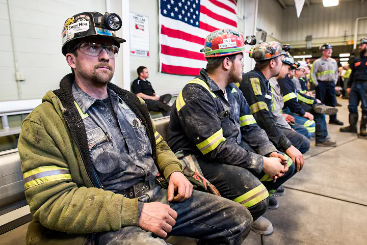 Coal miners wait at the Harvey Mine in Sycamore, Pa., on April 13, 2017. Multiple U.S. coal producers have reportedly sold out of coal through 2022. (Justin Merriman/Getty Images)