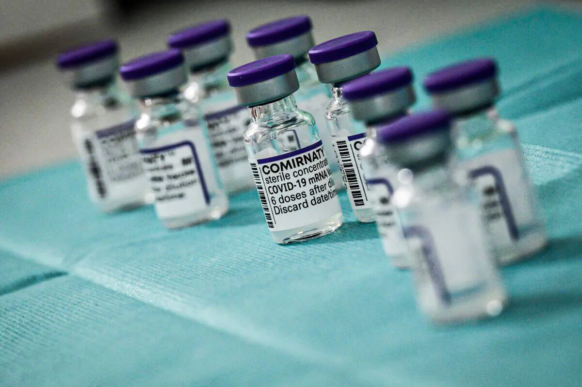 Vials of Pfizer and BioNTech's COVID-19 vaccine are seen in France, on Nov. 27, 2021. (Jeff Pachoud/AFP via Getty Images)