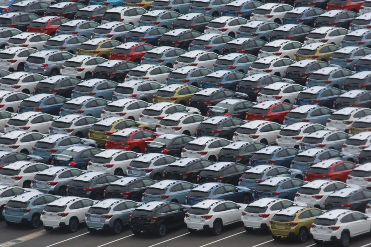 Subaru cars for export park at Kawasaki port, near Tokyo, Japan, on Sept. 7, 2021.(Koji Sasahara/AP Photo)