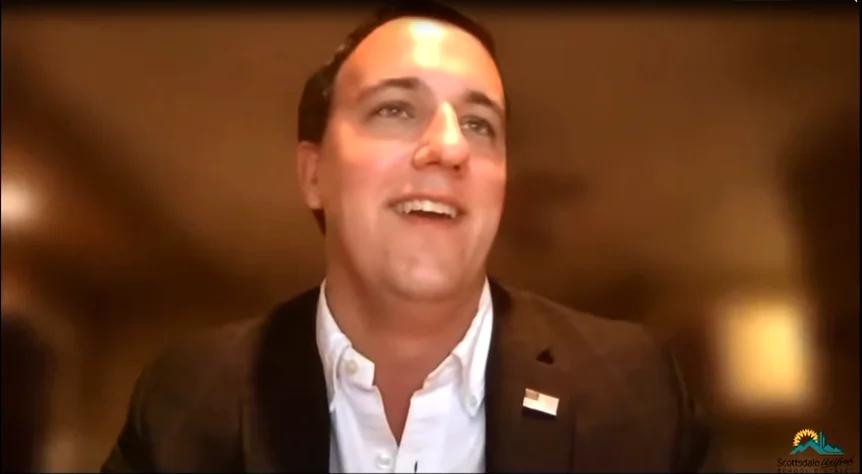 Screenshot from virtual meeting where Jann-Michael Greenburg admits to using the name "Mark Greenburg" when on his computer. (Patricia Tolson/The Epoch Times)