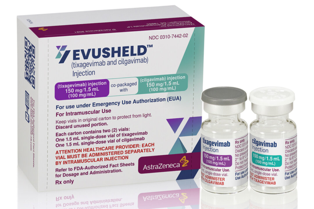 Packaging and vials for AstraZeneca's Evusheld antibody COVID-19 medication. (AstraZeneca via AP)