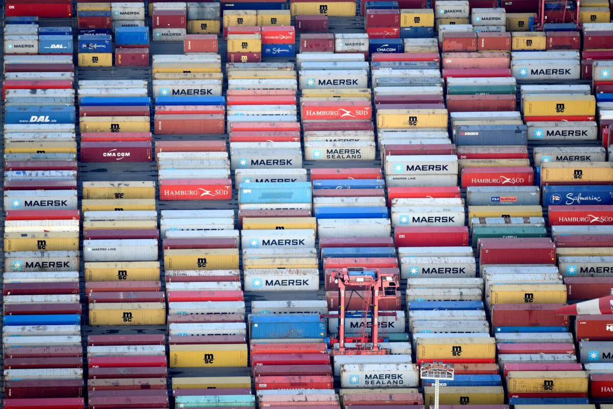 Containers are seen at a terminal in the port of Hamburg, Germany, on Nov. 14, 2019. (Fabian Bimmer/Global Business Week Ahead)