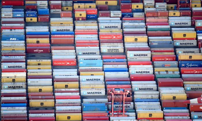 Containers are seen at a terminal in the port of Hamburg, Germany, on Nov. 14, 2019. (Fabian Bimmer/Global Business Week Ahead)