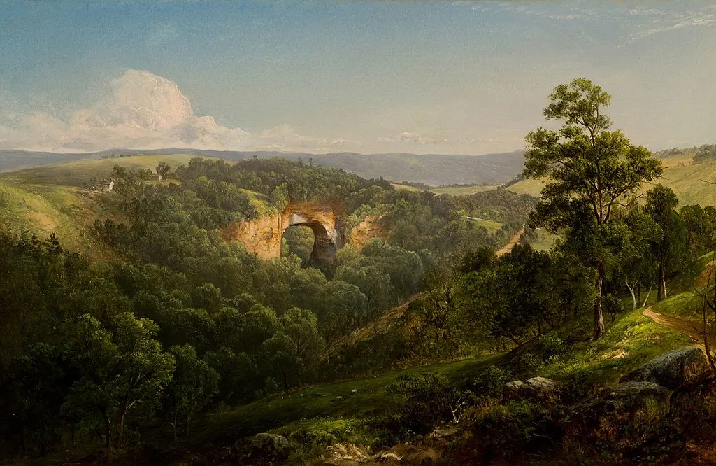 Considered an architectural treasure. "Natural Bridge" is depicted in oil on canvas by David Johnson, 1860, Reynolda House Museum of American Art. (Public Domain)
