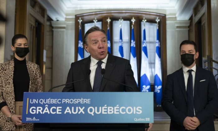 Quebec Premier Francois Legault speaks at a news conference marking the end of the fall session, December 10, 2021 at his office in Quebec City. (The Canadian Press/Jacques Boissinot)