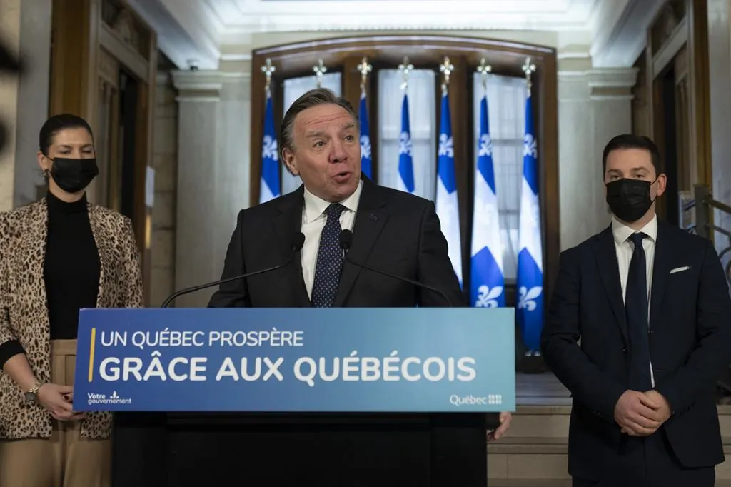 Quebec Premier Francois Legault speaks at a news conference marking the end of the fall session, December 10, 2021 at his office in Quebec City. (The Canadian Press/Jacques Boissinot)