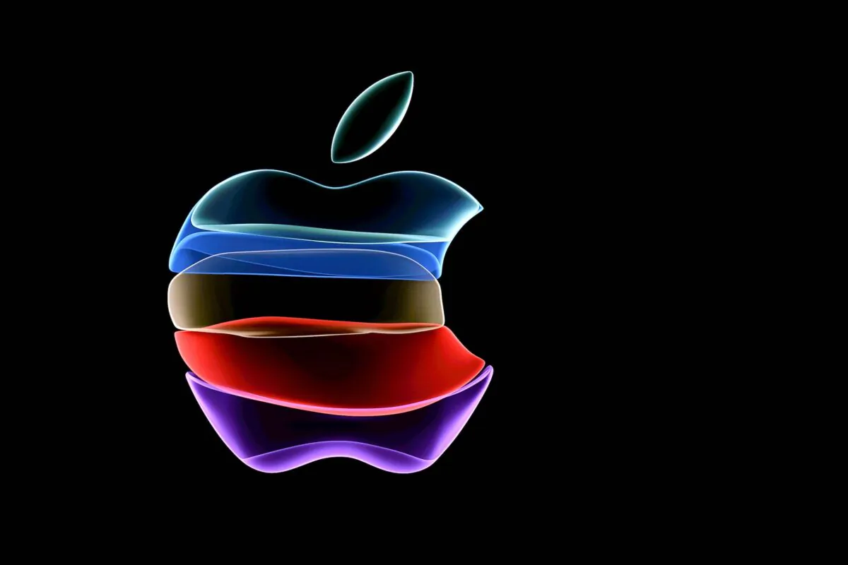 The apple logo is projected on a screen before the start of a product launch event at Apple's headquarters in Cupertino, Calif., on Sept. 10, 2019. (Josh Edelson/AFP via Getty Images) 