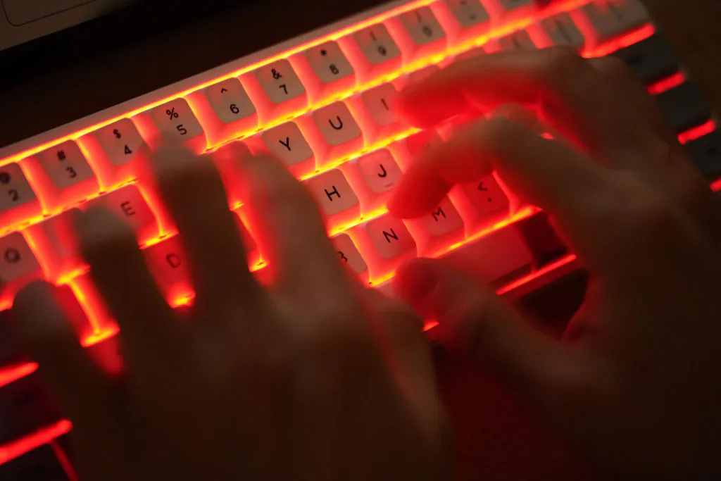 A person types on a computer keyboard in Berlin, Germany, on Jan. 25, 2021. (Sean Gallup/Getty Images)